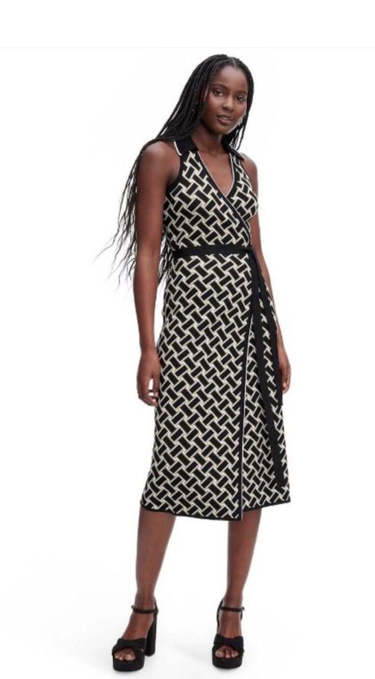 Diane von Furstenberg for Target Black and Neutral Weave Sweaterknit Midi Wrap D - Picture 2 of 9